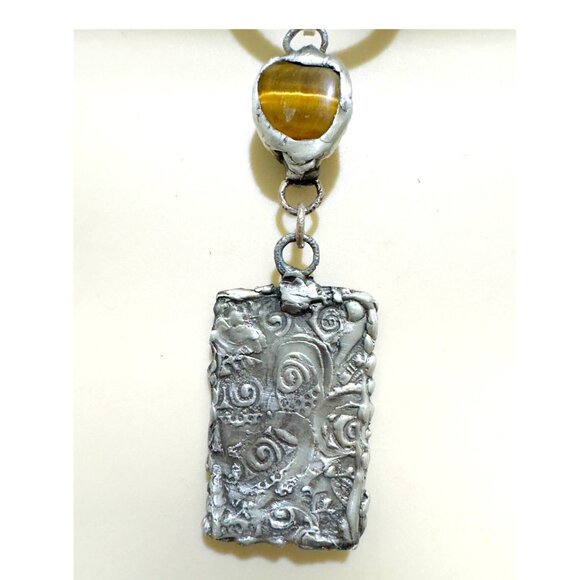 Tarot Card Mixed Media & Artisan Metalwork Tiger Eye Pendant Leather Necklace - Picture 6 of 11